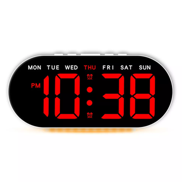Oval Led Digital Wake-Up Clock, Large Digit Display Timer With Weekly Calendar Indicator For Household Spaces